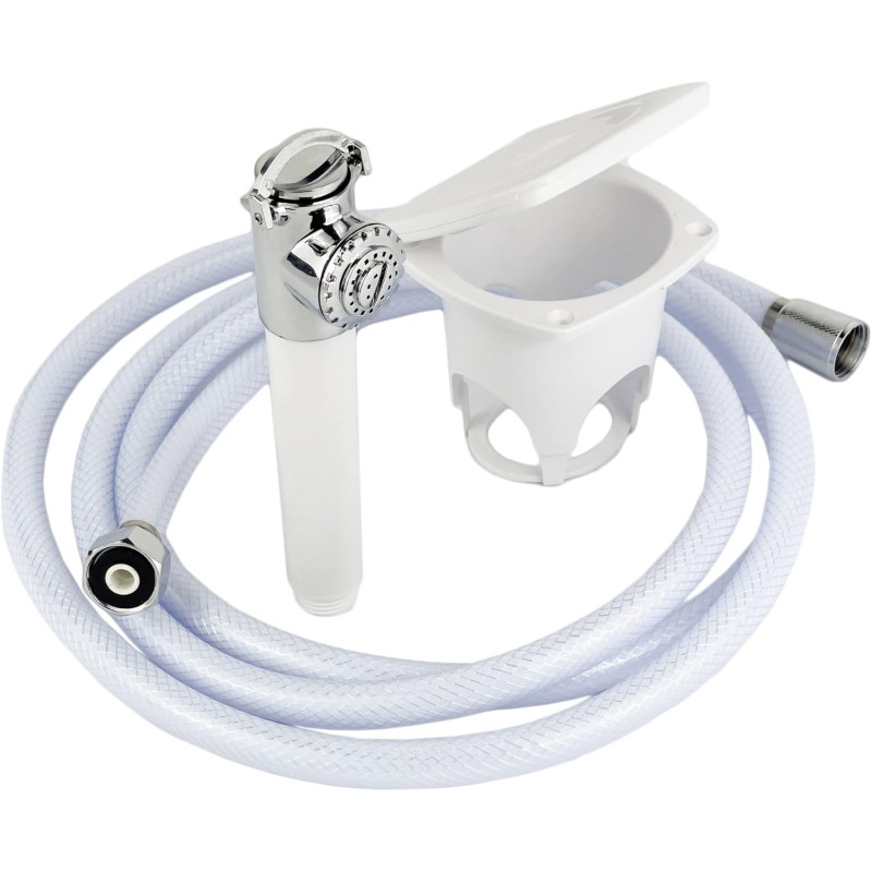 Kit Doccia Barca e Camper con Doccetta a Pulsante Tubo 2,5 m Contenitore Ovale